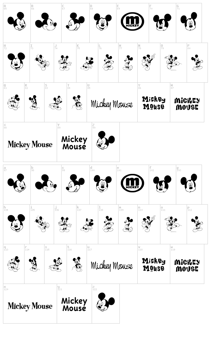 Mickey M TFB font map